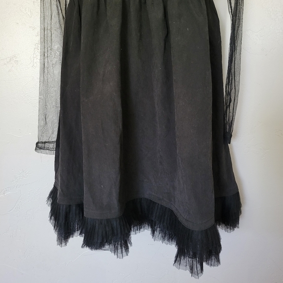 Ryu NWT Medium Black Dress Mesh Long Sleeve Pleated Tulle Trim Sheer Sleeves - Picture 3 of 9